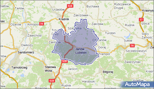 powiat janowski - województwo lubelskie na mapie Targeo