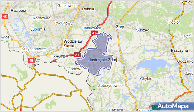 powiat Jastrzębie-Zdrój - województwo śląskie na mapie Targeo