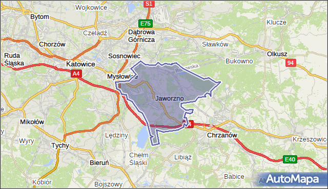 powiat Jaworzno - województwo śląskie na mapie Targeo