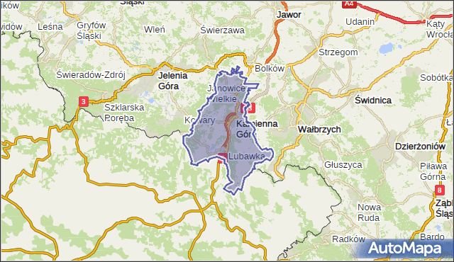 powiat kamiennogórski - województwo dolnośląskie na mapie Targeo