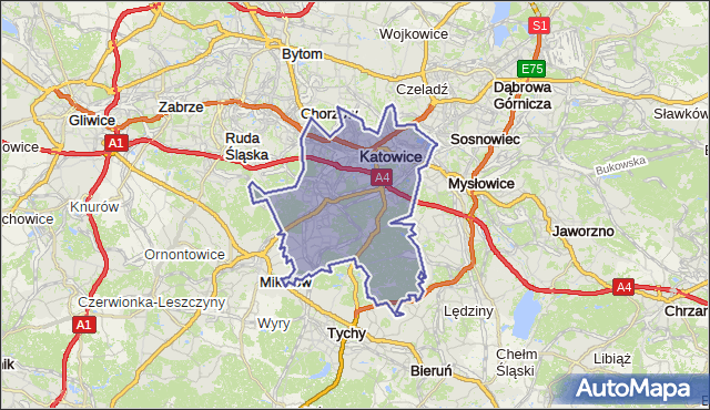 powiat Katowice - województwo śląskie na mapie Targeo