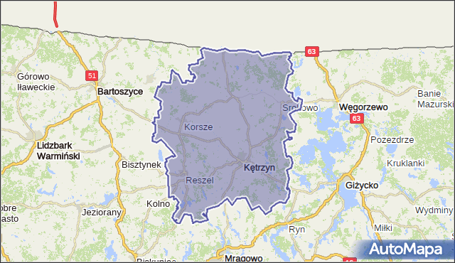 powiat kętrzyński - województwo warmińsko-mazurskie na mapie Targeo