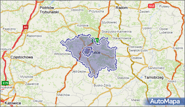 powiat kielecki - województwo świętokrzyskie na mapie Targeo