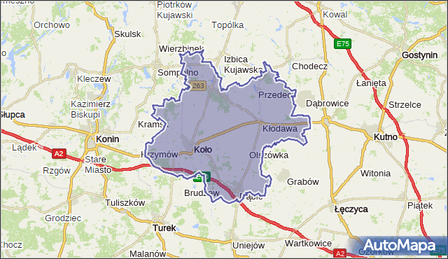 powiat kolski - województwo wielkopolskie na mapie Targeo