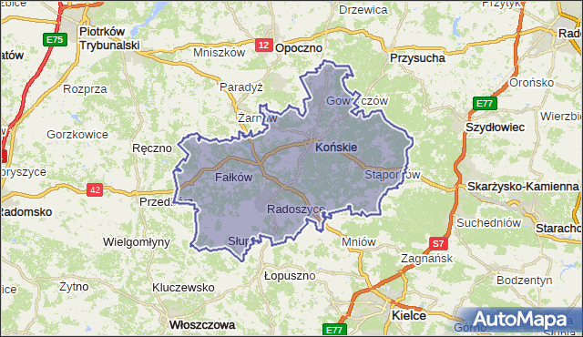 powiat konecki - województwo świętokrzyskie na mapie Targeo