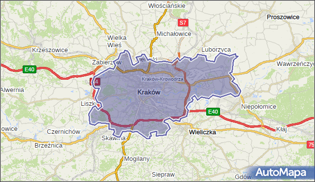 powiat Kraków - województwo małopolskie na mapie Targeo