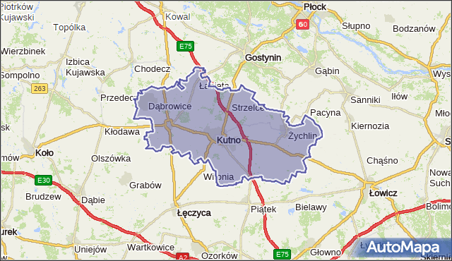 powiat kutnowski - województwo łódzkie na mapie Targeo