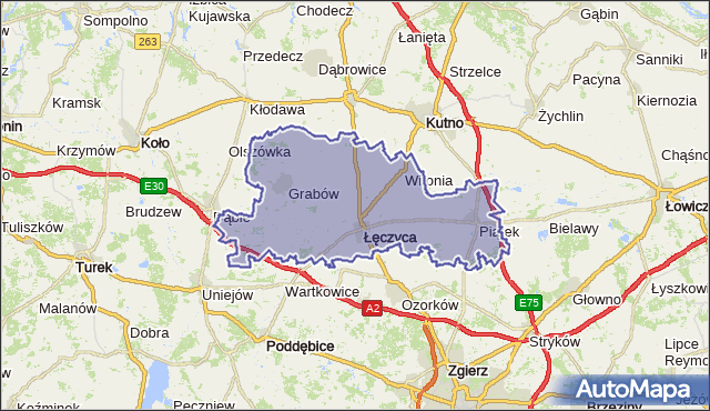 powiat łęczycki - województwo łódzkie na mapie Targeo