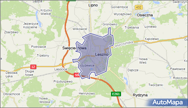 powiat Leszno - województwo wielkopolskie na mapie Targeo