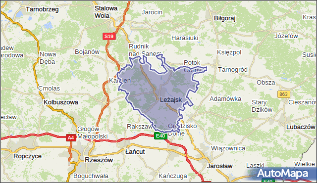 powiat leżajski - województwo podkarpackie na mapie Targeo