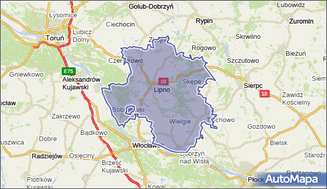powiat lipnowski - województwo kujawsko-pomorskie na mapie Targeo