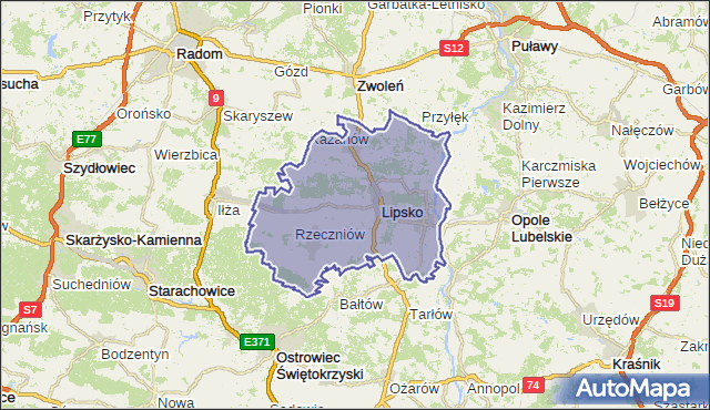 powiat lipski - województwo mazowieckie na mapie Targeo