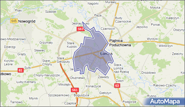 powiat Łomża - województwo podlaskie na mapie Targeo