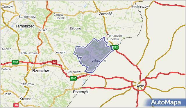 powiat lubaczowski - województwo podkarpackie na mapie Targeo