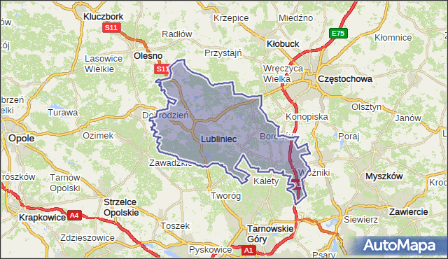 powiat lubliniecki - województwo śląskie na mapie Targeo