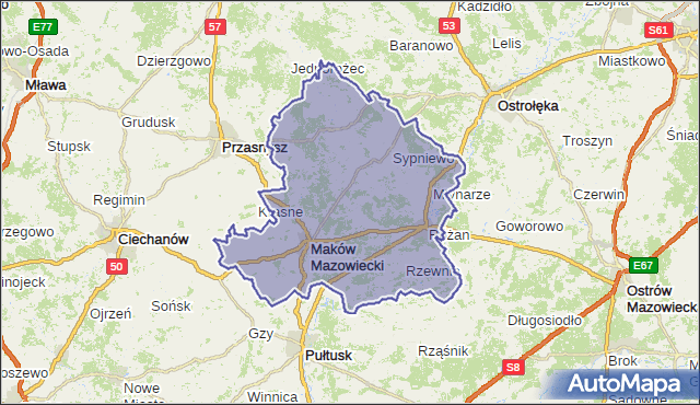 powiat makowski - województwo mazowieckie na mapie Targeo