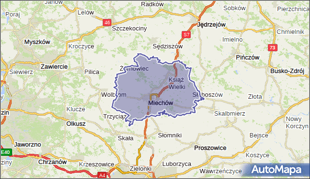 powiat miechowski - województwo małopolskie na mapie Targeo