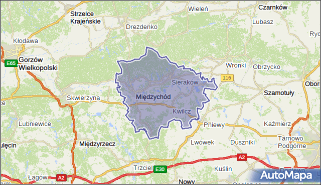 powiat międzychodzki - województwo wielkopolskie na mapie Targeo