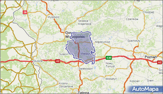 powiat międzyrzecki - województwo lubuskie na mapie Targeo