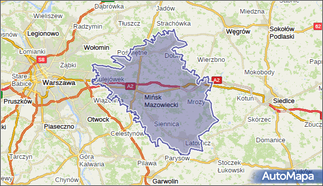 powiat miński - województwo mazowieckie na mapie Targeo