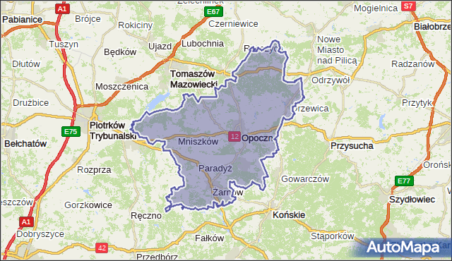 powiat opoczyński - województwo łódzkie na mapie Targeo