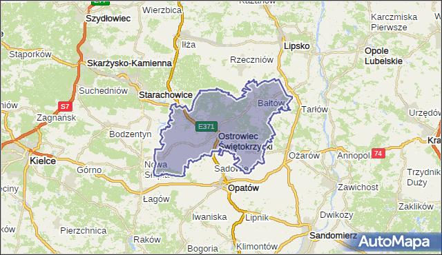 powiat ostrowiecki - województwo świętokrzyskie na mapie Targeo