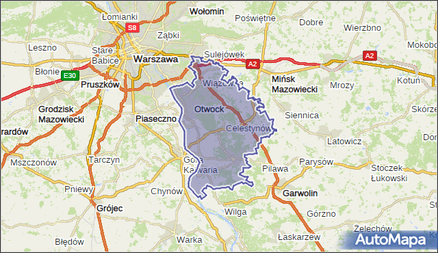 powiat otwocki - województwo mazowieckie na mapie Targeo