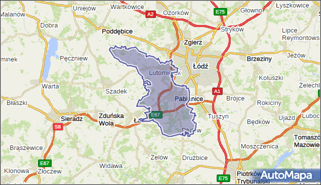 powiat pabianicki - województwo łódzkie na mapie Targeo