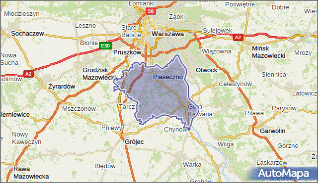 powiat piaseczyński - województwo mazowieckie na mapie Targeo