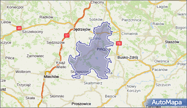 powiat pińczowski - województwo świętokrzyskie na mapie Targeo