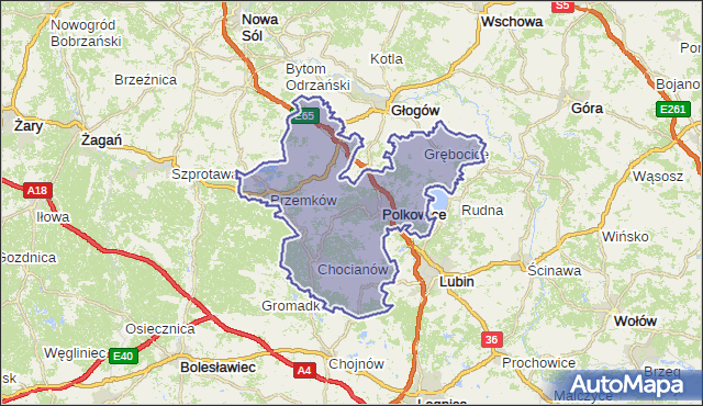 powiat polkowicki - województwo dolnośląskie na mapie Targeo