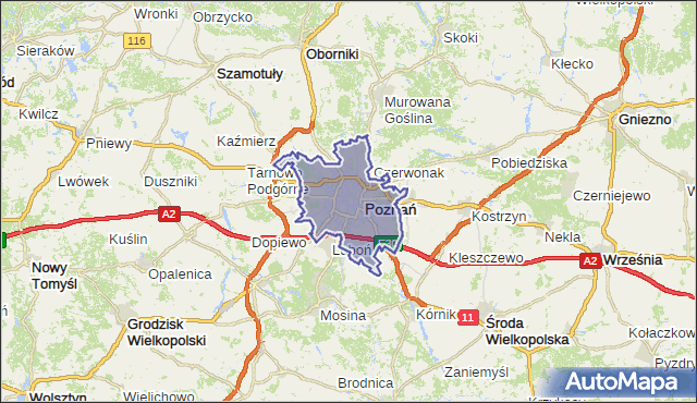 powiat Poznań - województwo wielkopolskie na mapie Targeo
