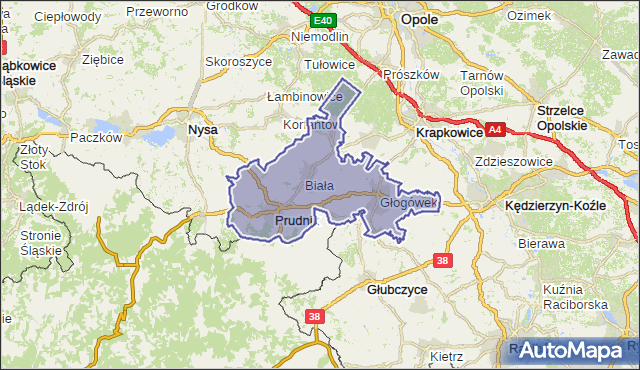 powiat prudnicki - województwo opolskie na mapie Targeo