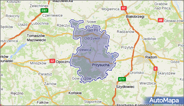 powiat przysuski - województwo mazowieckie na mapie Targeo