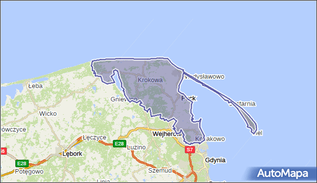 powiat pucki - województwo pomorskie na mapie Targeo