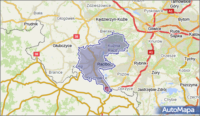 powiat raciborski - województwo śląskie na mapie Targeo