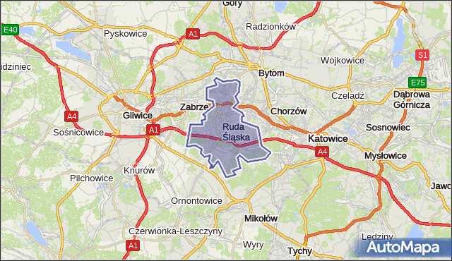 powiat Ruda Śląska - województwo śląskie na mapie Targeo