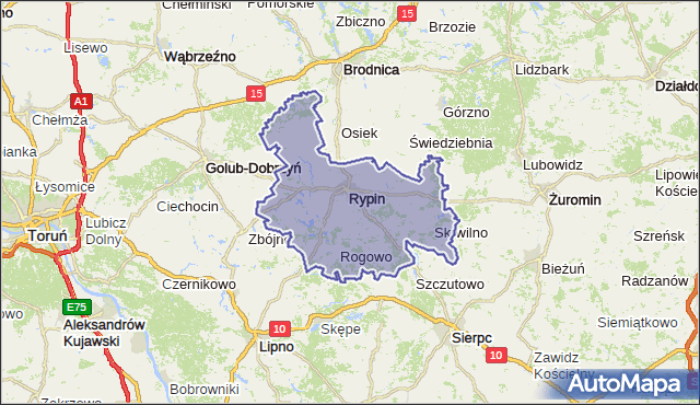 powiat rypiński - województwo kujawsko-pomorskie na mapie Targeo