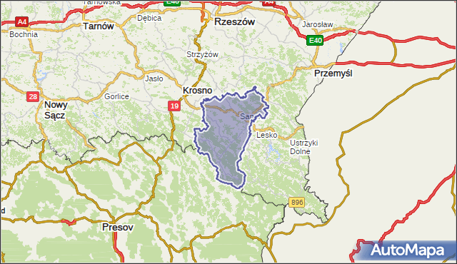 powiat sanocki - województwo podkarpackie na mapie Targeo