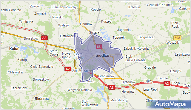 powiat Siedlce - województwo mazowieckie na mapie Targeo