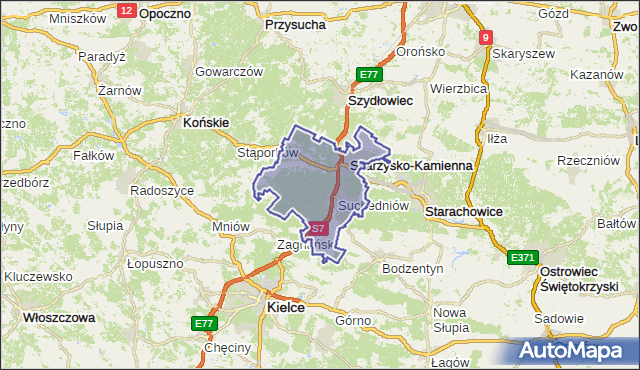 powiat skarżyski - województwo świętokrzyskie na mapie Targeo