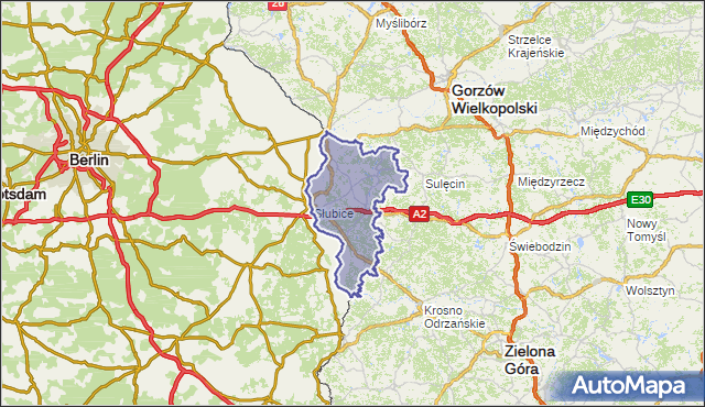 powiat słubicki - województwo lubuskie na mapie Targeo