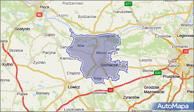 powiat sochaczewski - województwo mazowieckie na mapie Targeo