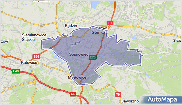 powiat Sosnowiec - województwo śląskie na mapie Targeo