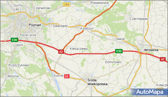 powiat średzki - województwo wielkopolskie na mapie Targeo
