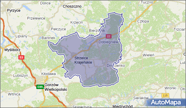 powiat strzelecko-drezdenecki - województwo lubuskie na mapie Targeo