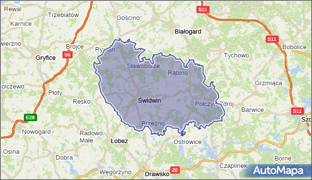 powiat świdwiński - województwo zachodniopomorskie na mapie Targeo