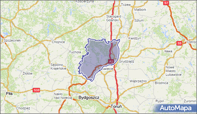powiat świecki - województwo kujawsko-pomorskie na mapie Targeo