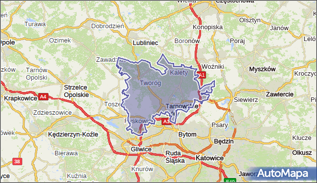 powiat tarnogórski - województwo śląskie na mapie Targeo
