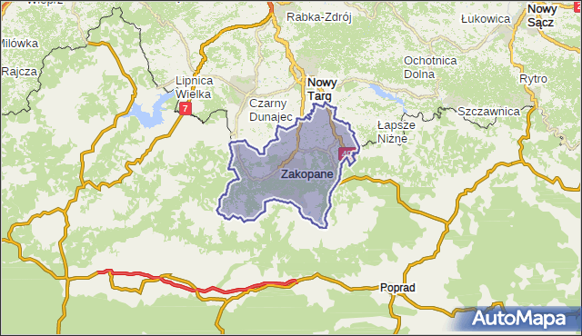 powiat tatrzański - województwo małopolskie na mapie Targeo